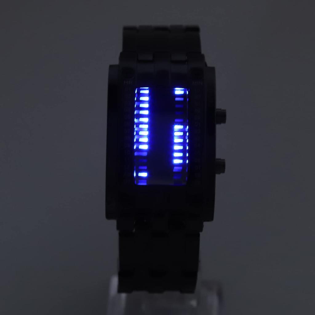 Men's LED Watch Ique Binary Time Mode Display Convex Arc Structure Silver Electronic Wristwatch (Small 8x26cm)