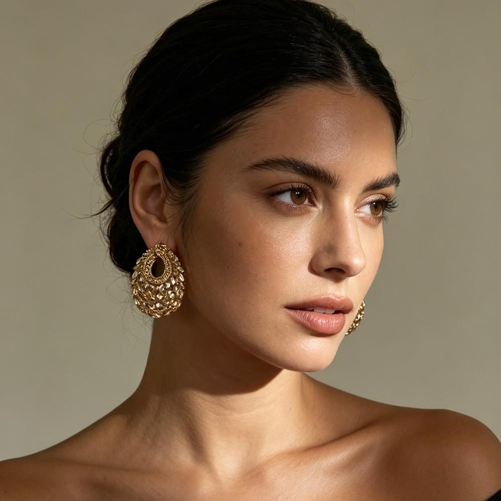 Geometric Hollow C Shape Crystal Earrings For Evening Bridal Party Jewelry