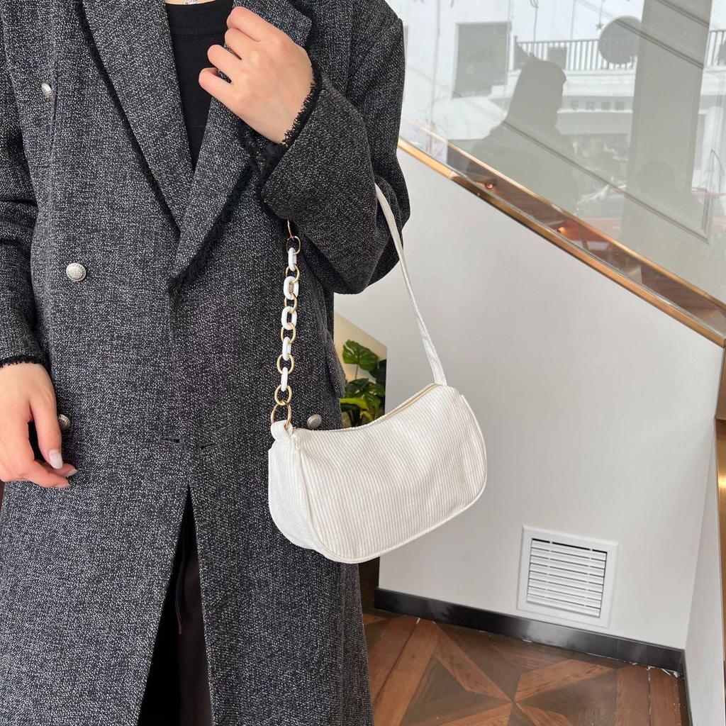 Korean Style Corduroy Shoulder Bag - Solid Color, Casual, Versatile Design for Women