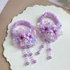 Hair Tie Soft Organza Flower Shape Hair Rope with Plush Tassels Imitation Pearls Decor High Elastic Band Bun Holder Hair Accessories