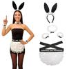 5Pcs Womens Bunnies Costume Accessories Set Rabbit Ears Headband Bows Tie Collar Cuffs Apron Maid Outfits for Womens