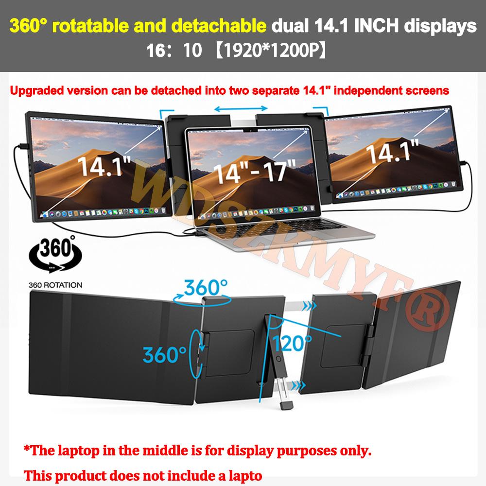 14" 14.1"Portable dual monitor FHD IPS screen Plug&Play USB-C laptop extender Triple Laptop Screen Extender  Second display