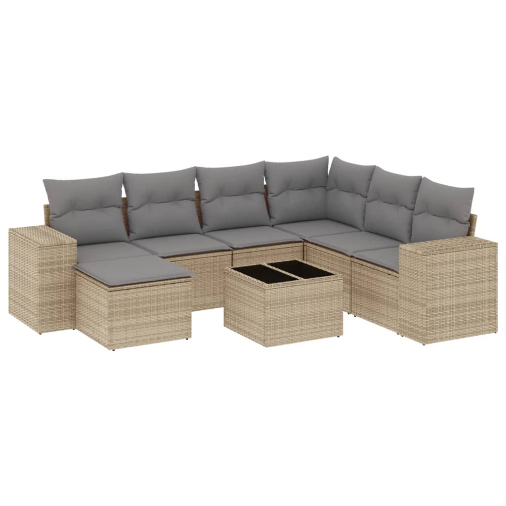 Vidaxl 8-Cz. Gartenmöbel-Set mit Kissen, Beige, Polyrattan