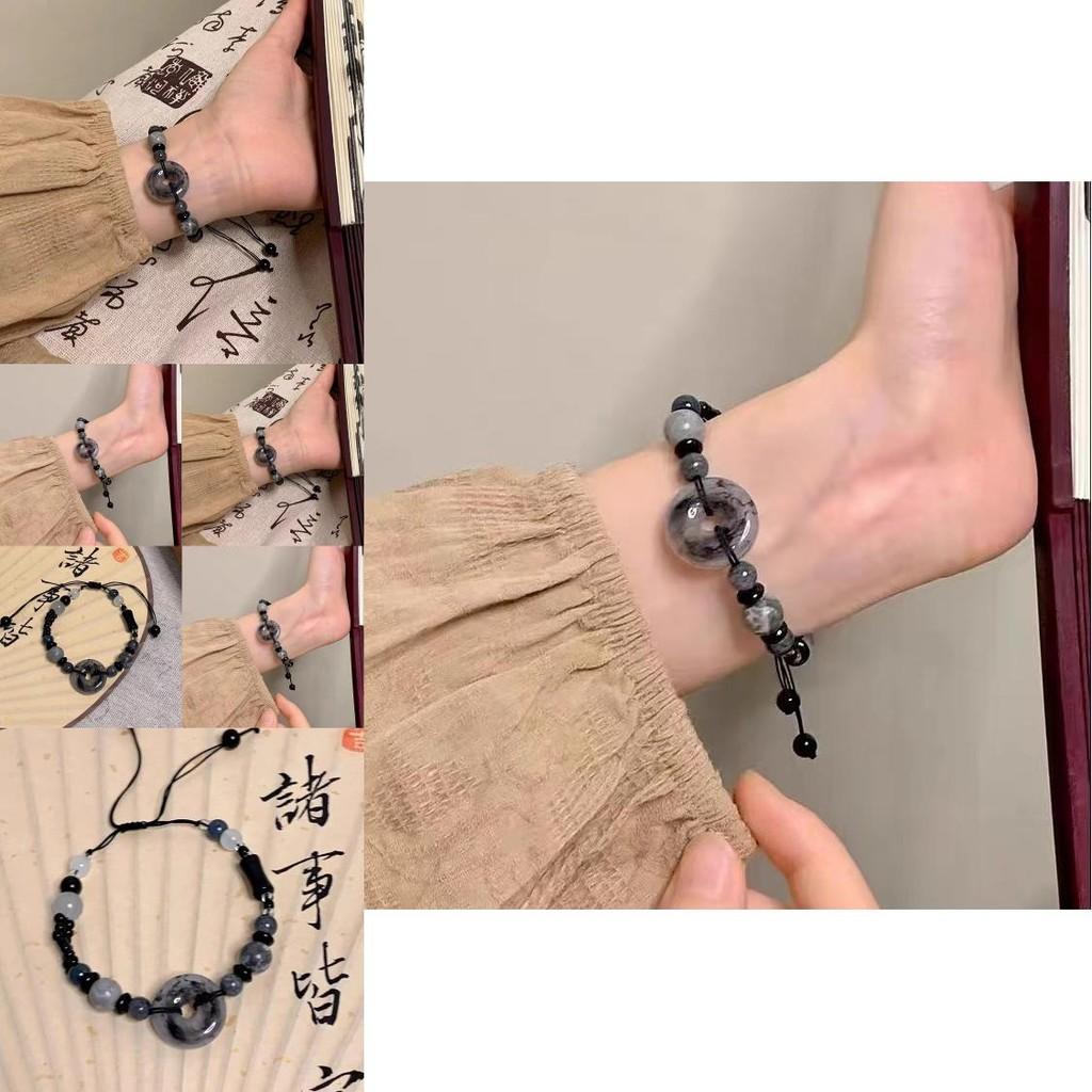 Distinctive Chinese Style Black Resin Stone Beaded Bracelet For Women