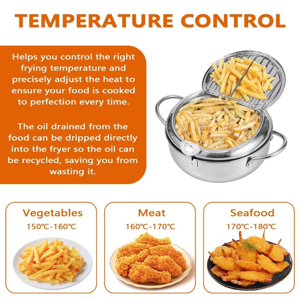 Stainless Steel Tempura Fryer Pan 2.2/3.2/4.2L Fryer Pot Mini Cooking Fryer Household Cooking