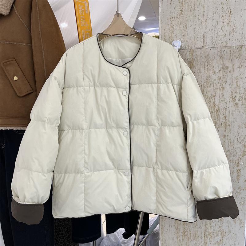 Women's Korean Style Collarless White Duck Down Jacket - Warm, Versatile, Trendy Winter Fashion