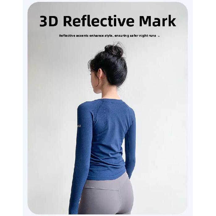 Women's Yoga Fitness Clothing Long Sleeve round Neck Tight Top Quick Dry Running Sportswear Pilates Training Gym Suit
