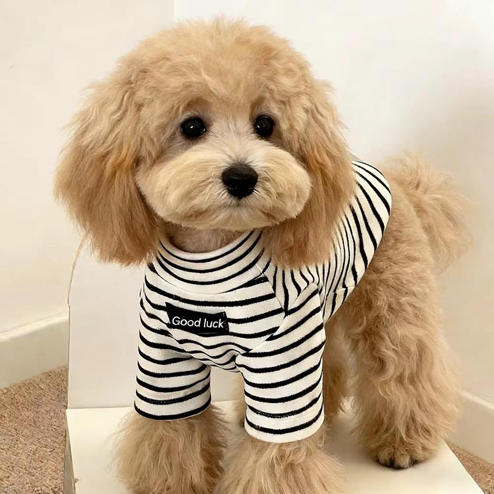 

Polyester Dog Clothes Soft Striped Sweater Cute Pet Dog Thermal Shirt for Small Large Dog S белый