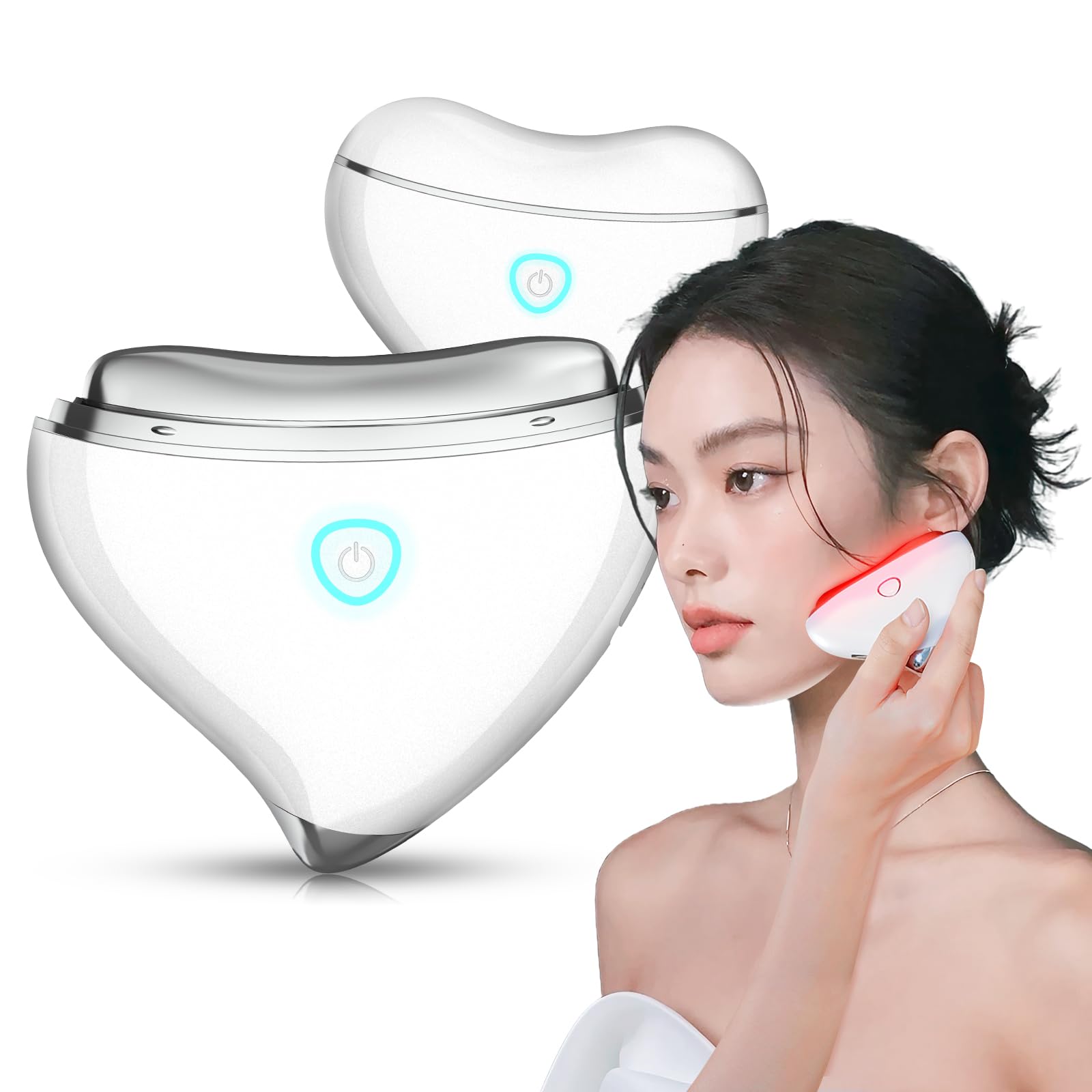 

Rechargeable EMS Microcurrent Facial Massager, Gua Sha, and Facial Roller with Heating, 3-Color LED, Full Body Use at Home, 4 Multi-Function Modes, Wa