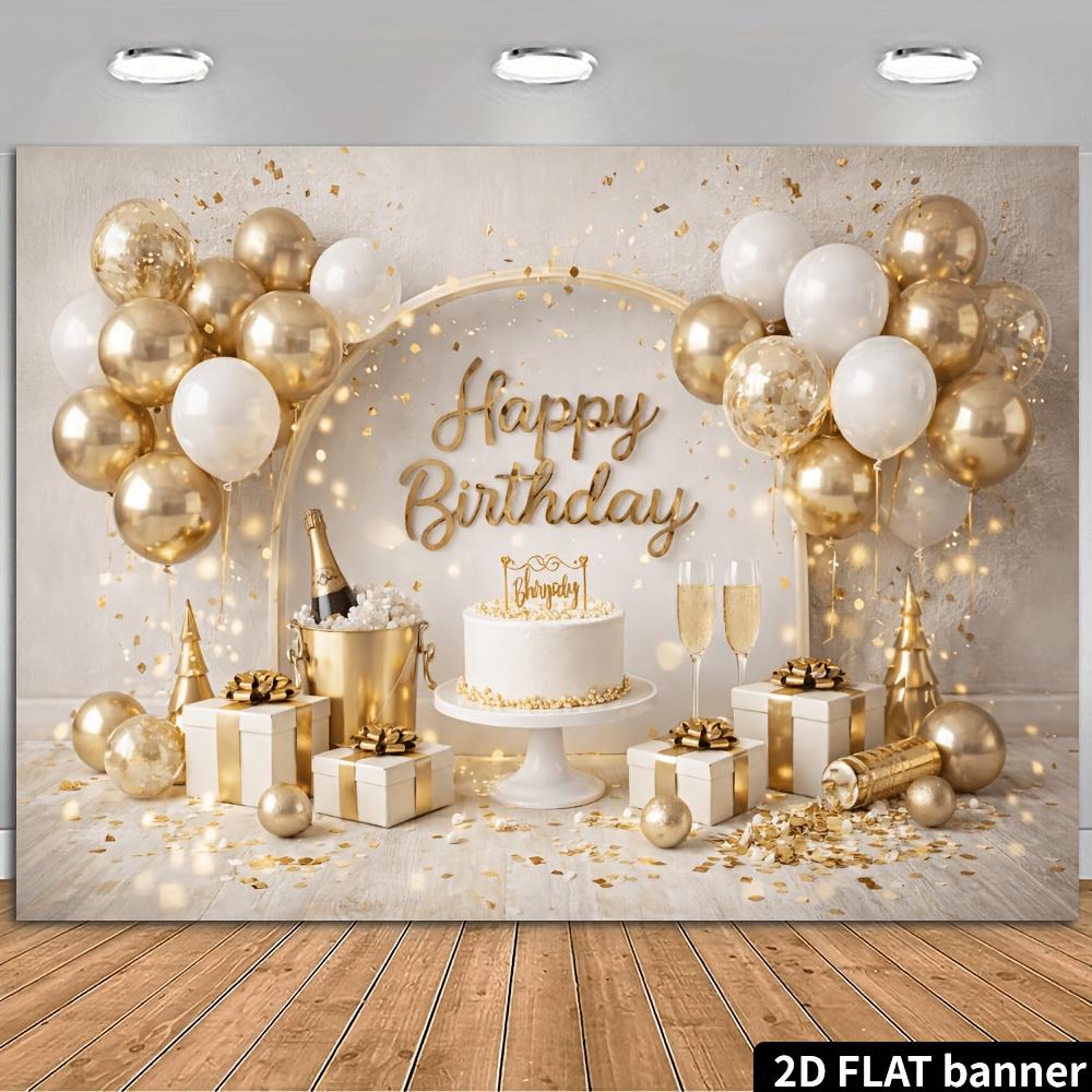 2D planar birthday party banner background - Luxury platinum birthday celebration theme, made of polyester material 100x150cm