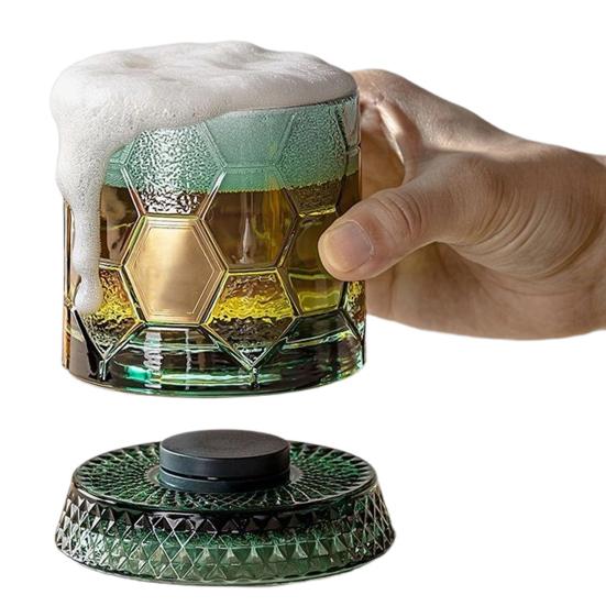 Bicchiere da Whiskey Rotante, Tumbler a Forma di Pallone da Calcio Rotante a 360 gradi, Bicchiere da 245 ml per Bere Bourbon per Bar di Casa, Regalo per Uomini