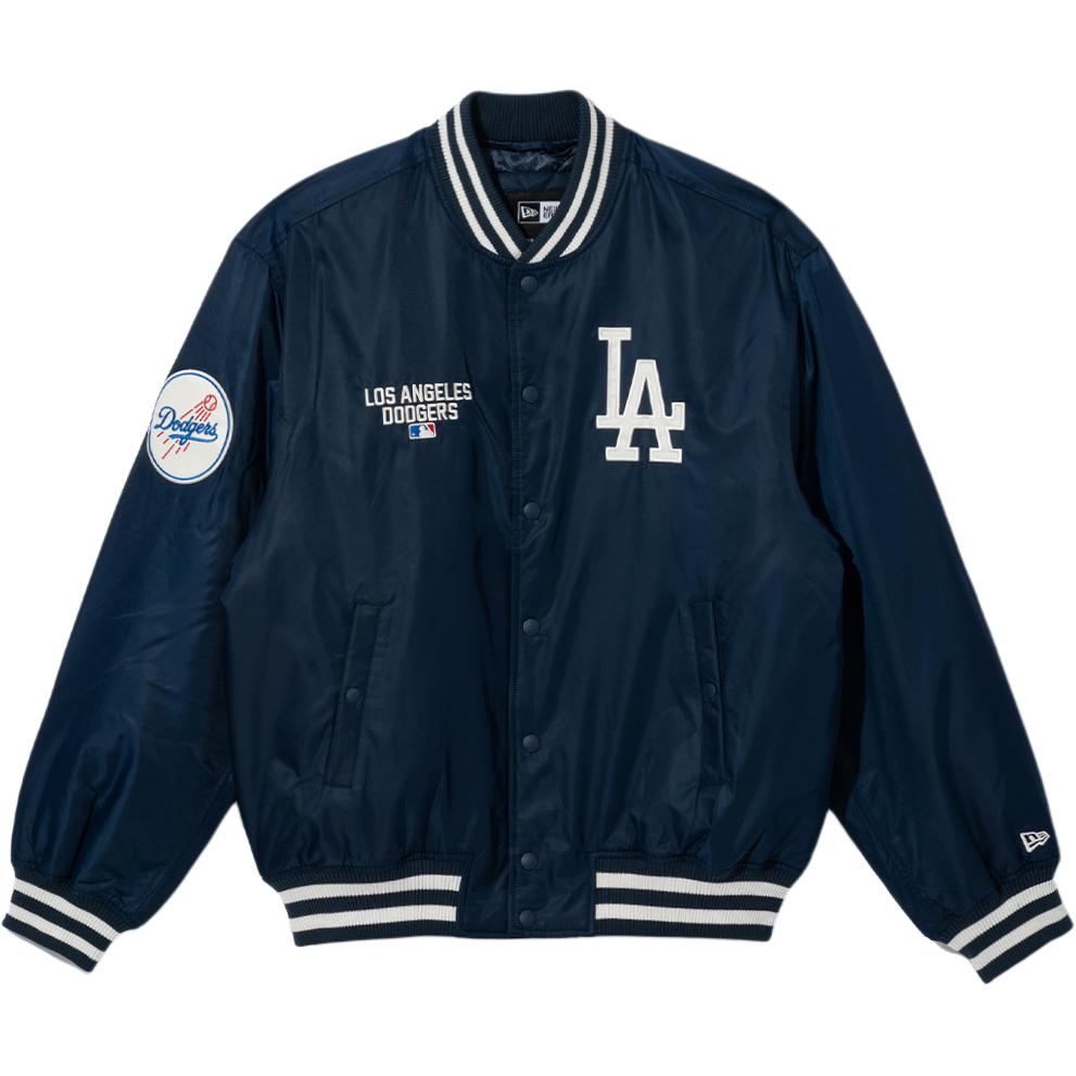 New Era Baseball Collar Snap Button Drop Shoulder Long Sleeve Baseball Jacket Unisex jackets Blue 14397947