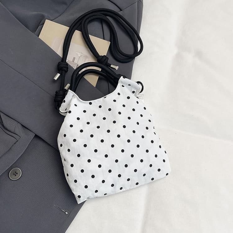 Vintage Polka Dot Drawstring Mini Bucket Bag