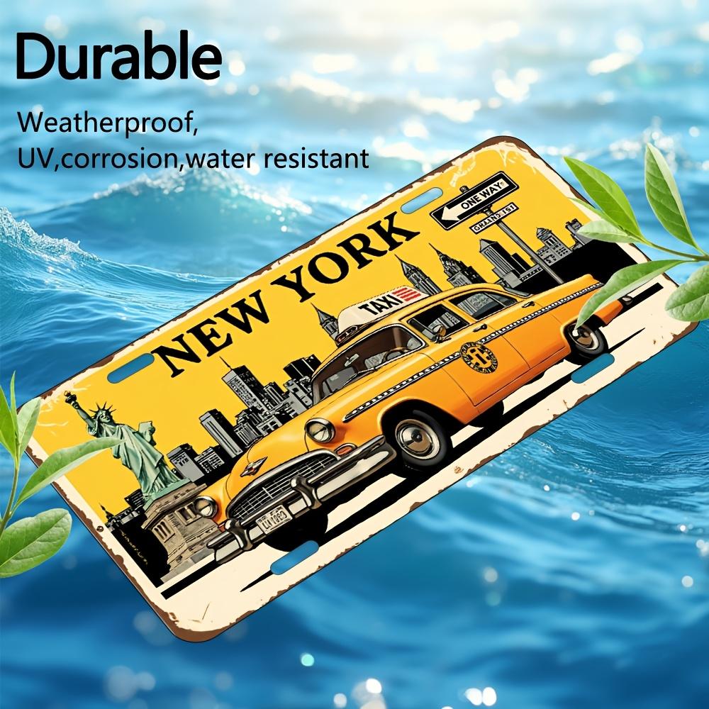 New York Yellow Taxi Statue of Liberty Vintage License Plate Style Aluminum Metal Sign Retro USA City Travel Souvenir Wall Art D 15x30cm(5.9x7.8inch)