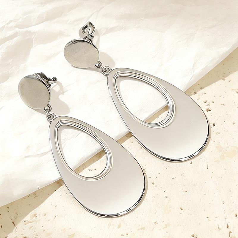 Simple Stainless Steel Teardrop Ear Clips 18 Gold-Plated Hypoallergenic Smooth Non-Piercing Clip on Earrings for Women