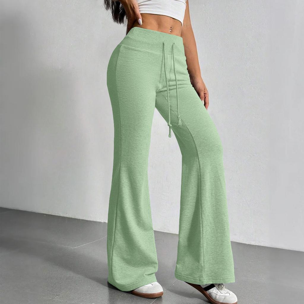 Damskie spodnie dzwony casualowe ze sznurkiem i elastyczną talią, wygodne spodnie dzwony do jogi, luźne