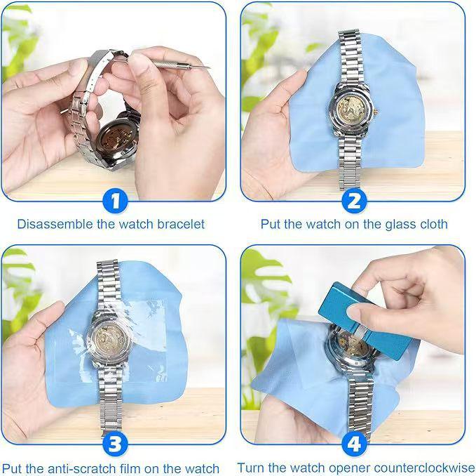 3-Piece Watch Repair Tool Set: Stand, Two-Pronged Case Opener, Tweezers for Strap Changes
