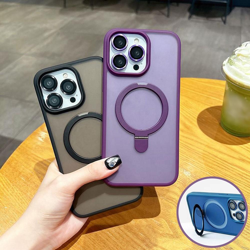 Matte Ring Holder Glass Lens Phone Case For iPhone 16 15 14 13 12 11 ProMax Plus For Magsafe Wireless Magnetic Hard Bumper Cover