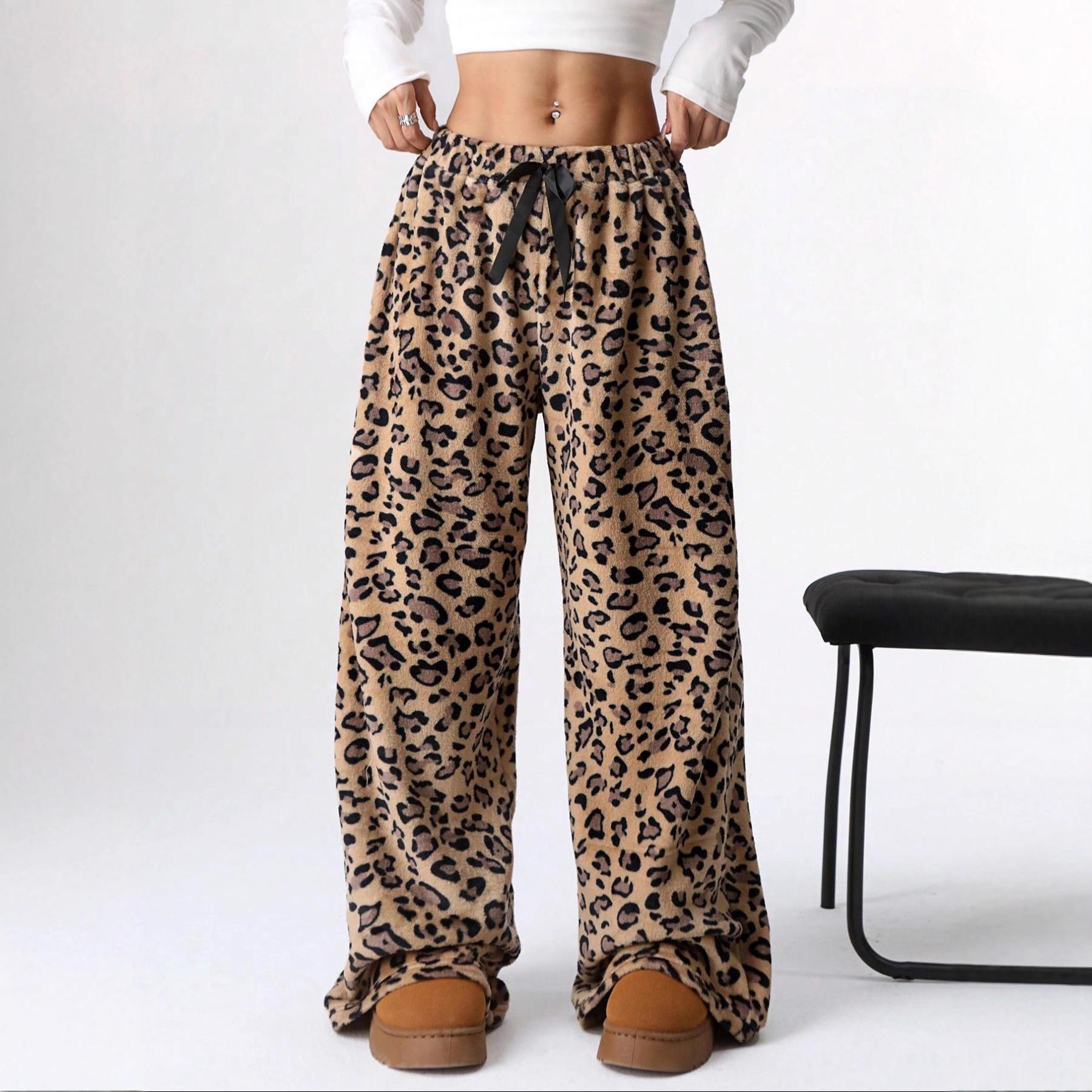 Trendy European and American Leopard Print Wide-Leg Trousers Medium