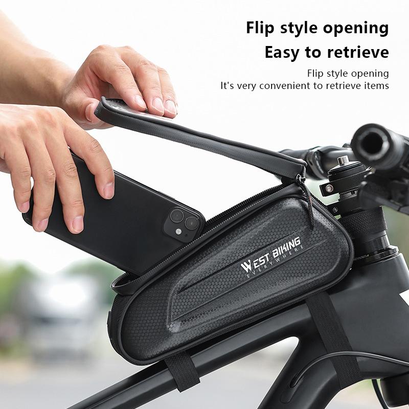 West Biking 7,0 Zoll Fahrrad-Telefon-Touchscreen-Tasche, reflektierende Oberrohrtasche aus Eva-Hartschale, wasserabweisende Vorderrahmentaschen