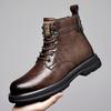 Men's Boots Autumn and Winter British Style Cowhide Boots Casual Workwear Boots Thick Soled Leather Boots with Plush Cotton Boot
