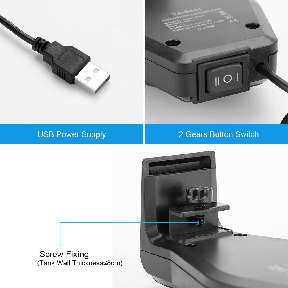 Wentylator do akwarium 2W USB, Jednogłowicowy Mini Wentylator Chłodzący do Akwarium z Regulacją Prędkości, Mocne Wentylatory Chłodzące do Akwarium, Krewetki