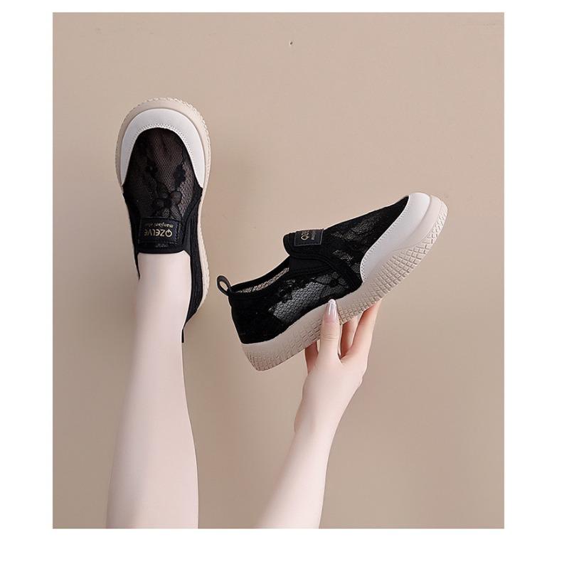 Women Breathable Lace Mesh Slip On Casual Flat Fisherman White Shoes