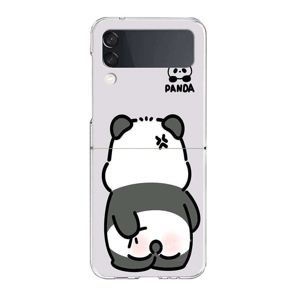 Phone Case For Samsung Galaxy Z Flip 3 4 5 Hard Folding Clear PC Bumper For Samsung Z Flip 6 Back Cover Cartoon panda