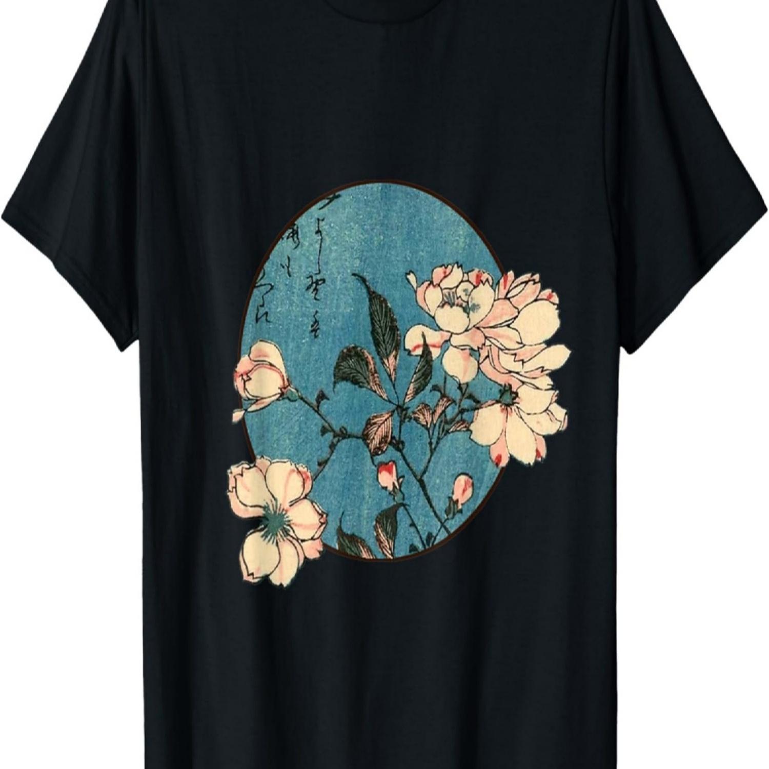 Футболка с вишневым цветом Хиросигэ S чёрный