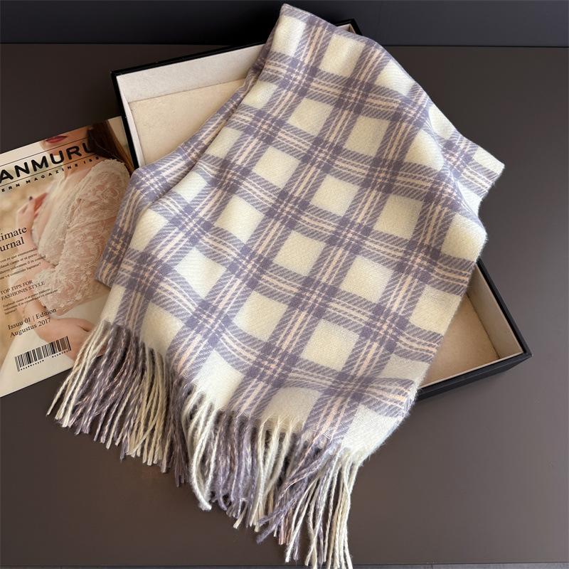 Korea Styles Luxury Stripe Winter Women Scarf Imitation Cashmere Blanket Thick Warm Pashmina Shawl Wraps Tassel Echarpe