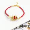 New Arrival Red Heart-Shaped Crystal Gold-Plated Flower Leaf Leather Bracelet Luxury For Women Girls Travel Vacation Jewelry