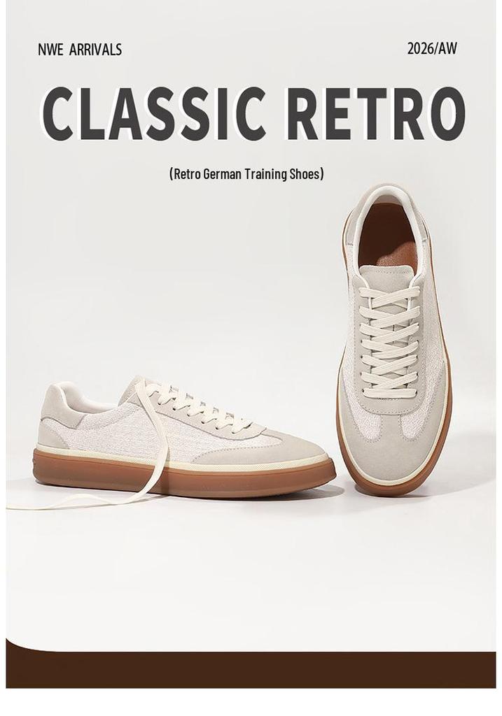 Men's Old Money Style Low-Top Breathable Cowhide Spliced Linen White Skate & Running Shoes