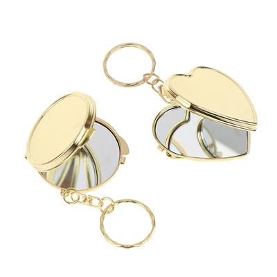 Mini Folding Mirror Keychain Round/Heart/Oval Square Shape Double Sided Cosmetic Mirror Keyring Makeup Mirror