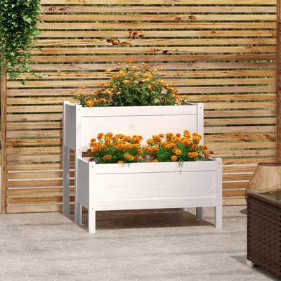 Vidaxl Planter, White, 84.5X84X75 Cm, Solid Pine Wood