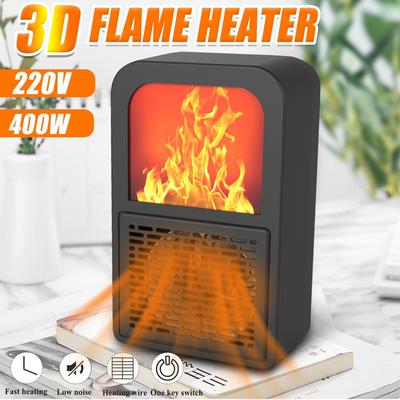 400W Mini Electric Heater Portable 3D Flame Fireplace Heater Desktop Heater Fans Low Noise Air Circulation Hot Air Blower