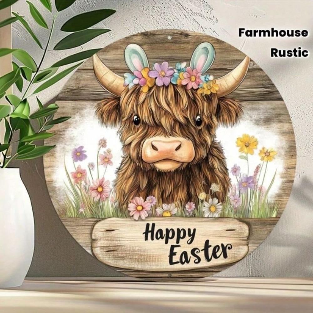 Metal Wall Art Highland Cow 8x8 Inch, Rustic Farmhouse Decor for Living Room