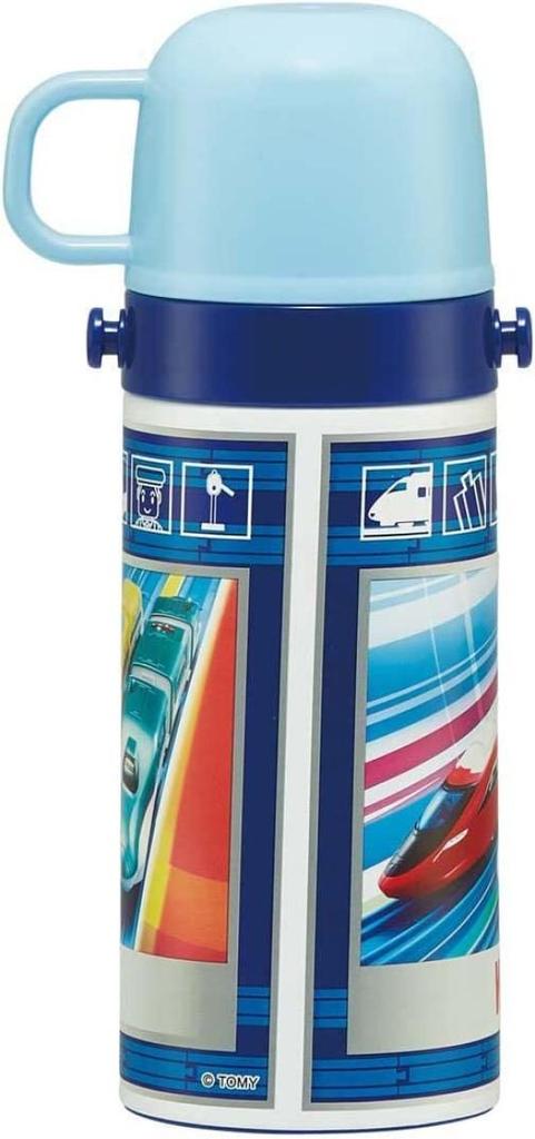 Skater Kids' 2-Way Water Bottle: 420ml Direct Drink (Direct Drink) 350ml Cup Drink (Plarail Design) - Small Capacity, Stainless Steel, Insulated,