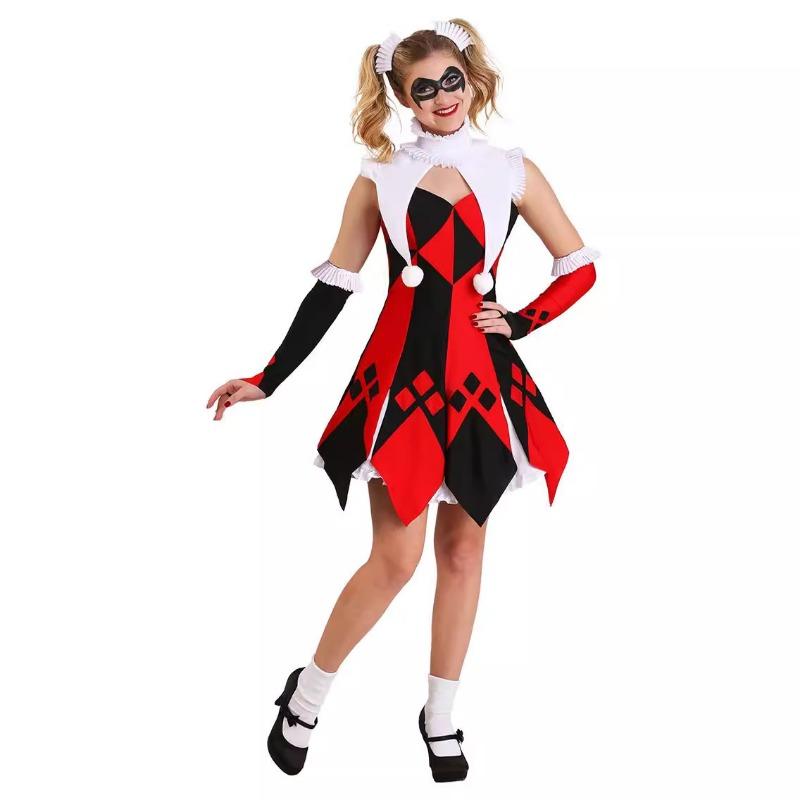 Neue Produkte, Halloween-Kostüme, weibliche Zirkus-Thriller-Anzüge, Clownskostüme, Maskerade, Tanztische, Aufführungskostüme