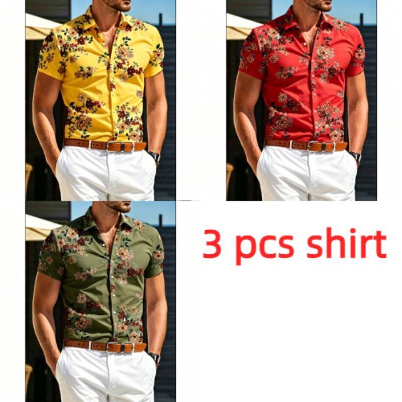 Flowers and Leaves Pattern Printing Shirt Summer Hawaiian Beach Vacation Clothing Men's Fashion Street Style Shirt Daily Men's and Women's Shirt
