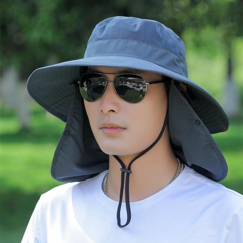 Big-brimmed sun hat men's trend summer sun protection outdoor breathable fishing cool hat bucket hat women's face hat