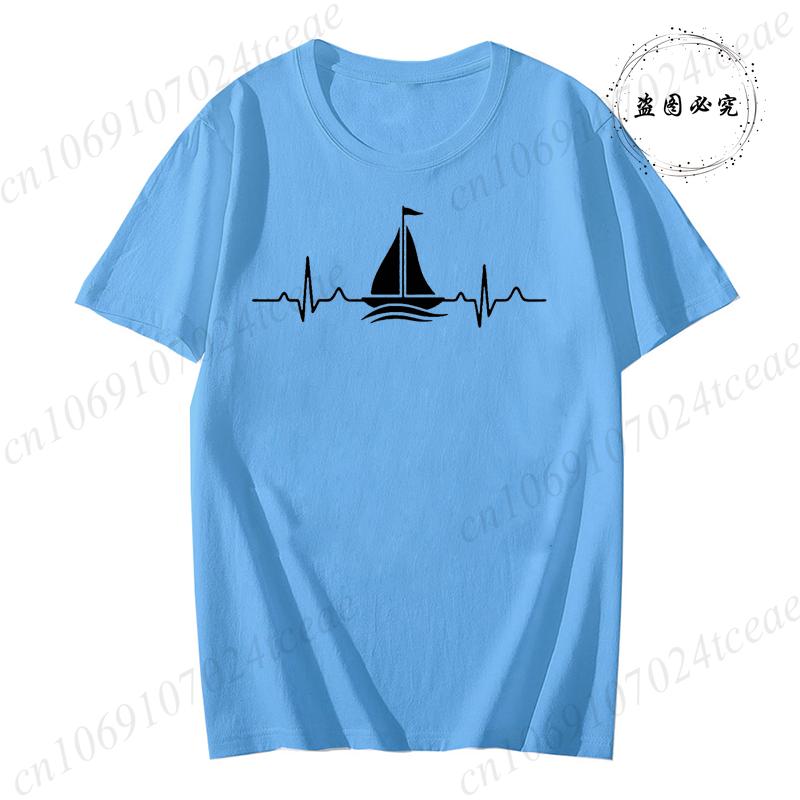 Unisex Unisex TShirt Sailing Heartbeat Print T Shirt Boating Graphic Harajuku Streewear Clothes Causal Female Y2K Tops Tee Clothing