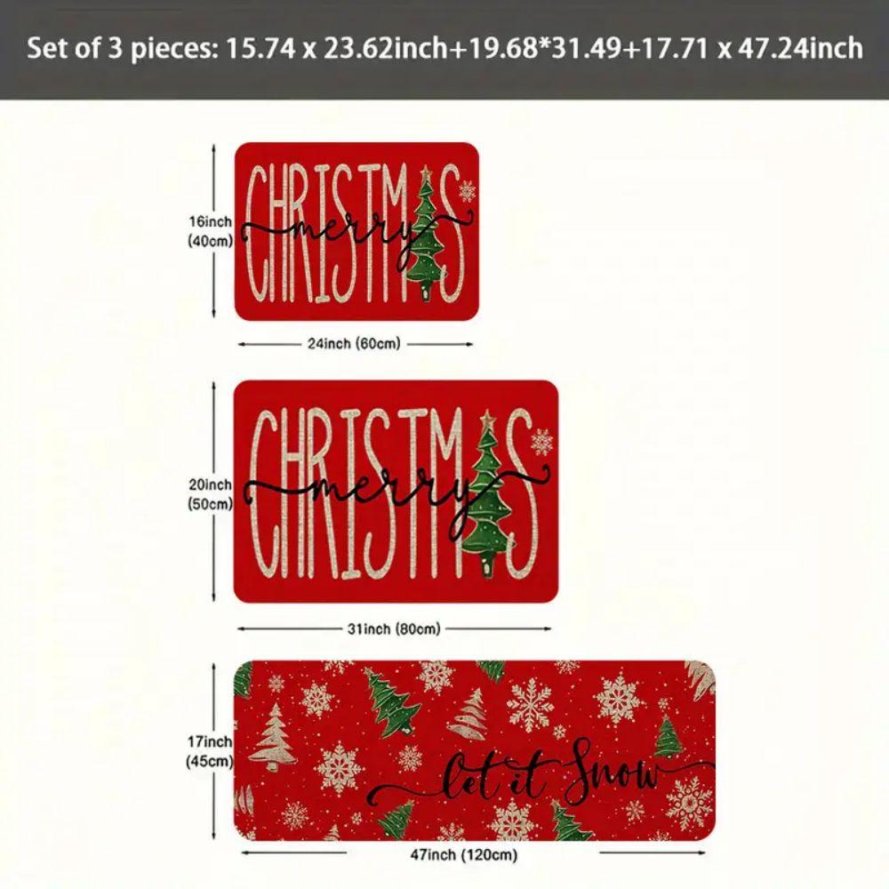 

2/3Pcs Christmas Red Festive Carpet Home Decor, Kitchen And Corridor Floor, Warm And Soft, Water-Absorbent And Dirt-Proof 2pc 40x60cm45x120cm