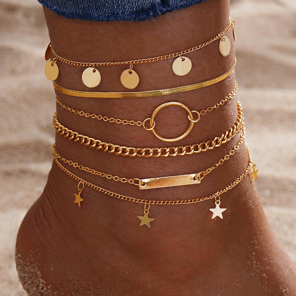 Beach Metal Pineapple Pearl Anklet Set Retro Multi-layer Pendant Anklet Girl Premium Feet