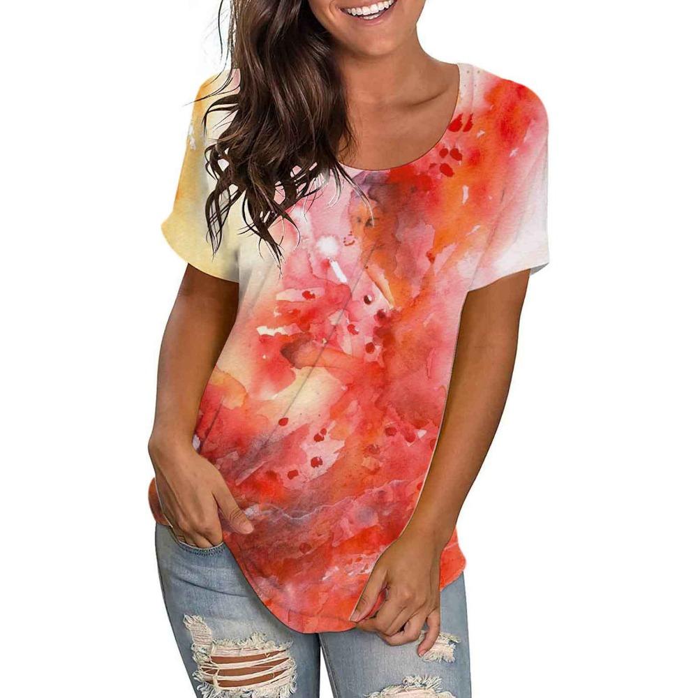 Bright Floral 3D Digital Printed Women's Fashionable Casual Round Neck Short Sleeved T-shirt
