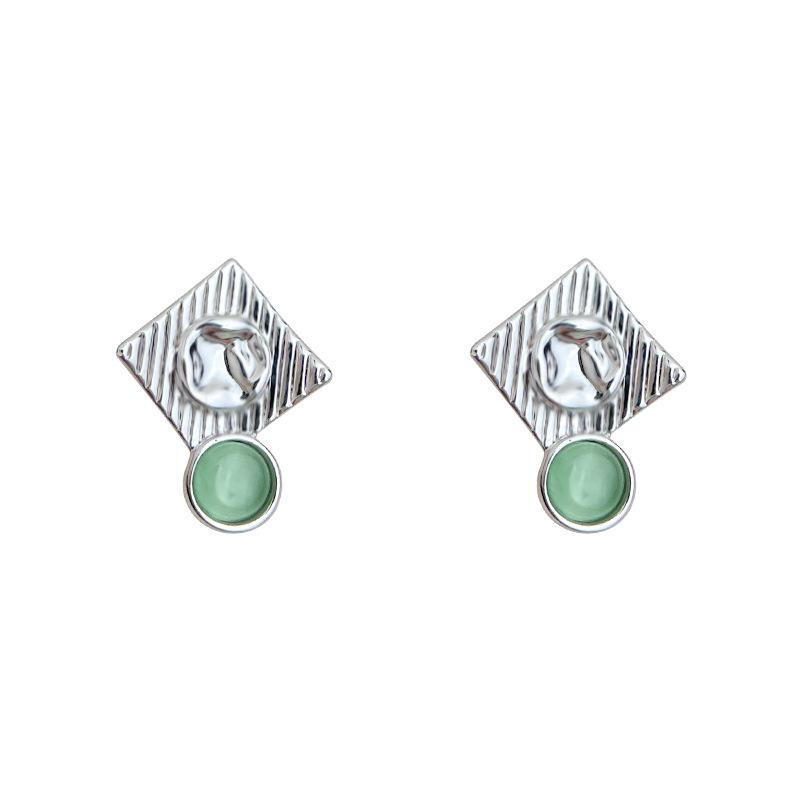 Antidote Original Gold-Plated Green Cat's Eye Stone Stud Earrings for Women - Niche Design