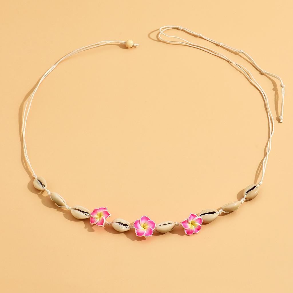 Soft Pottery Egg Flower Shell Hand-woven Necklace Bracelet Anklet Set Pink Beach Wind 18 Hours Delivery