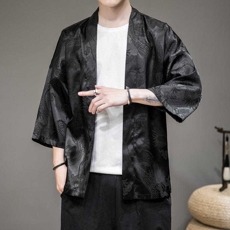 Improved Ancient Costume Hanfu Dragon Robe Cardigan Men's Summer Ultra-thin Ice Silk Sunscreen Clothes Chinese Style Loose Tang Suit Taoist Robe