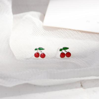 Cherry Stud Earrings Female Cute Sweet Fruit Red Oil Ear Jewelry Simple Korean Version Niche Design Accessories