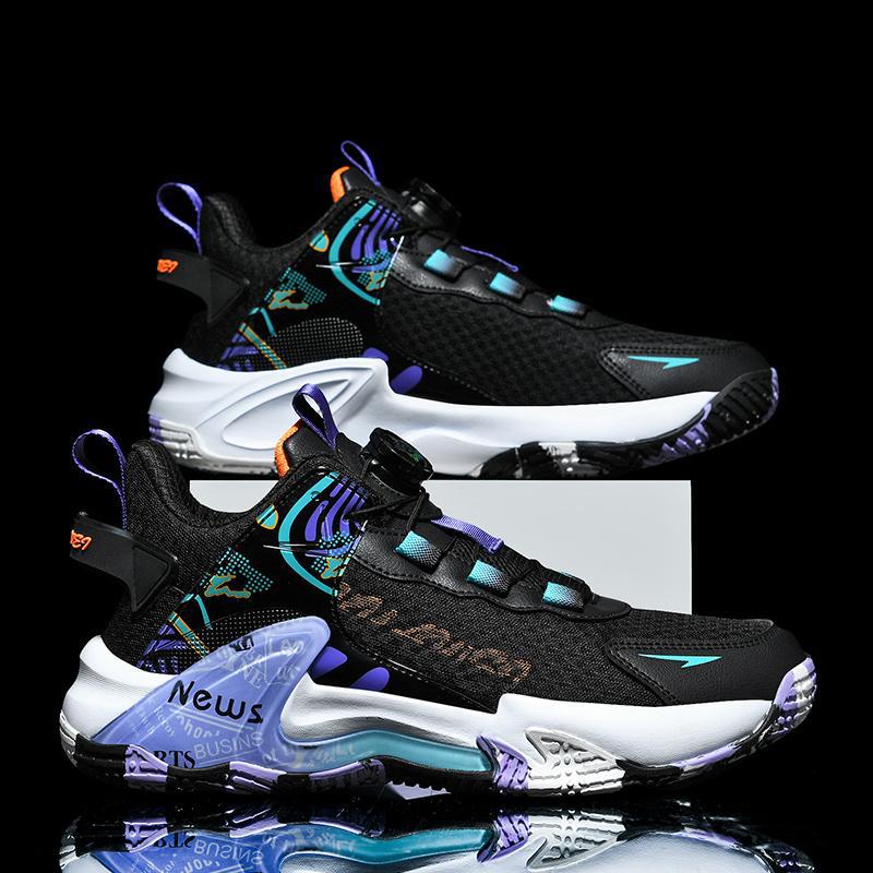 Nieuwe explosie roterende gesp microvezel mesh basketbalschoenen slijtvast verhogend casual trendy schoenen