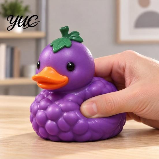 Desktop Stress Toys for Coworkers Grape Duck Squishy Toy, Slow Rebound Relief Squeeze Cute Fruit Desk Decorations Office Fidget Large Size Soft